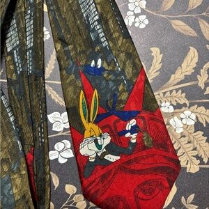 Novelty Tie with Cartoon Detail in Red, Olive & Navy